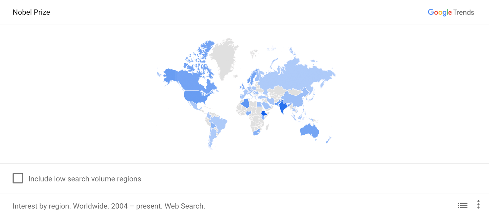 Google Trends - Nobel Prize interest by region