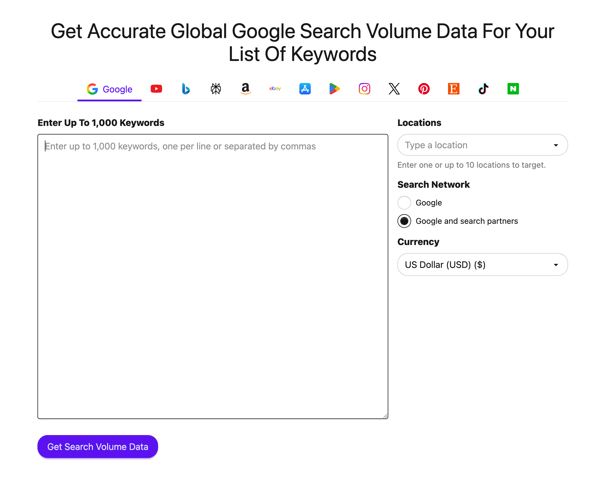 Bulk Search Volume: enter up to 1,000 keywords, get accurate search volume data